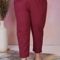 DressBerry Women Maroon Cotton Solid Regular Trousers-image-71