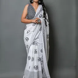 JAIPURI PRINT Pure Cotton Block Print Saree with Blouse-image-54