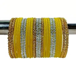 SAND Yellow Glass Artificial Stones & Beads Bangle image 2