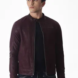 Jack & Jones Mandarin Collar Long Sleeves Leather Open Front Jacket-picture-11