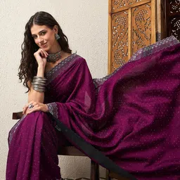 House of Pataudi Embellished Beads and Stones Silk Blend Saree image 2