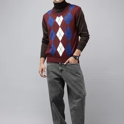 ColorPlus Geometric Self Designed Knitted Pullover image 3