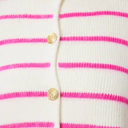 Happiness istanbul Women Kemik Pembe Striped Round Neck Long Sleeves Cardigan image 4