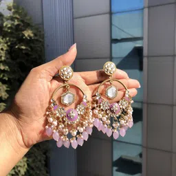 Anouk Gold Plated Artificial Stones Studded And Beaded Contemporary Chandbalis image 3