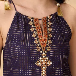 Globus Polka Dots Printed Halter Neck Mirror Work Kurta With Palazzo image 5