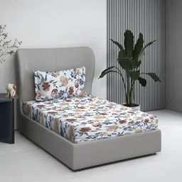BOMBAY DYEING Brown & White Floral 140 TC Pure Cotton Single Bedsheet Set 1.50 m x 2.28 m-image-4