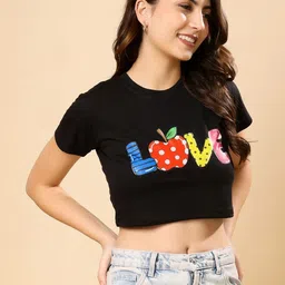 Moda Rapido Typography Printed Crop T-shirt-image-2