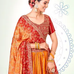 SHOPGARB Embroidered Thread Work Semi-Stitched Lehenga & Unstitched Blouse With Dupatta image 2
