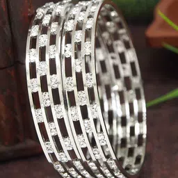 SGA FASHION Set Of 2 Silver-Plated American Diamond Stones Studded Bangles-picture-27