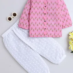 BAATCHEET Girls Printed Peter Pan Collar Pure Cotton Top With Trousers-image-57