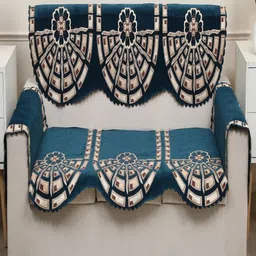 Fashion Throw Teal & Brown Printed Jacquard 4 Piece Sofa Cover With Arms-picture-24