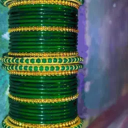 AMSHA Green Glass Artificial Stones Bangle image 2