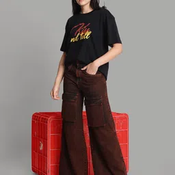 Bene Kleed Women Printed Extended Sleeves Raw Edge T-shirt image 2