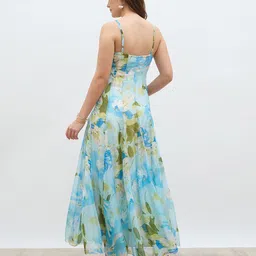 Styli Women Floral Printed Shoulder Straps Fit and Flare Maxi Dress image 2
