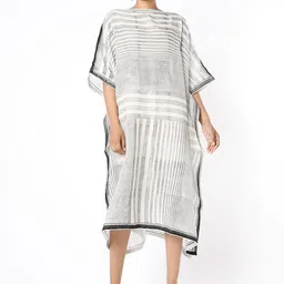 Banana Labs Women Striped Boat Neck Cotton Kaftan Dress-picture-38