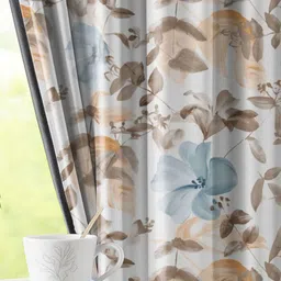 LINENWALAS Happy Sleeping White & Blue 2 Pieces Floral Blackout Window Curtains image 2