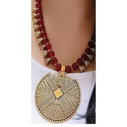 BMINO Latest traditional Gold pleated necklace jewellery set image 2
