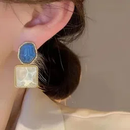 AGARWALPRODUCT Gold Plated Artificial Stones Studded Square Drop Earrings image 3