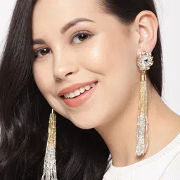 YouBella Gold-Plated Artificial Stones Studded & Beaded Contemporary Drop Earrings image 4