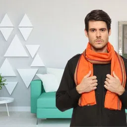 house of common Solid Cotton Blend Men Orange Scarf image 3