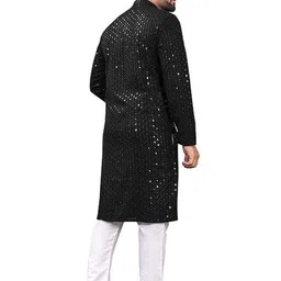 Krudha Fashion Men Geometric Striped Flared Sleeves Thread Work Kurta image 3