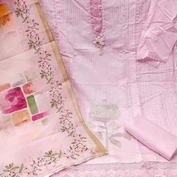 SHADOW & SAINING Embroidered Sequinned Pure Silk Semi-Stitched Dress Material image 5