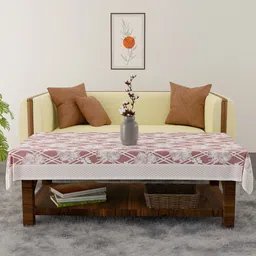 Kuber Industries Maroon & White Floral Printed Cotton 4-Seater Table Cover image 3