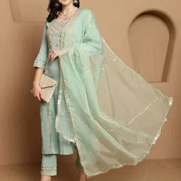 Sangria Embroidered Kurta Set With Dupatta image 1