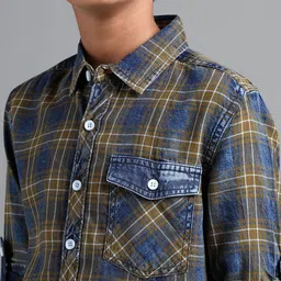 UNDER FOURTEEN ONLY Boys Comfort Fit Buffalo Checked Spread Collar Cotton Casual Shirt image 4