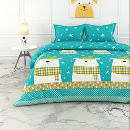 LORETO Blue Cartoon Characters 186 TC King Bedsheet with 2 Pillow Covers-picture-22