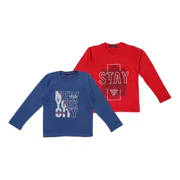 NeuVin Kids Pack Of 2 Typography Round Neck Long Sleeves Printed Cotton T-shirts-picture-45
