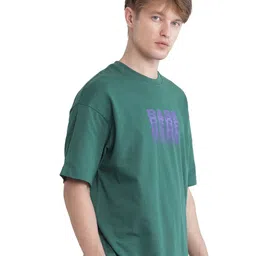 RARE RABBIT Men Typography Printed Round Neck Cotton Oversized T-shirt image 4