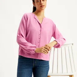 levi's Women's Textured Pink Mock Neck Top-picture-22