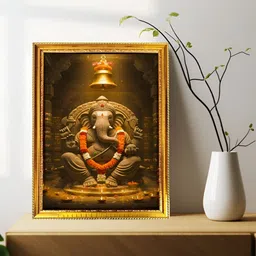 blinkart Grey & Yellow Lord Ganesha Printed Wall Art image 3