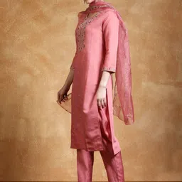 Varanga Yoke Design Zari Round Neck Straight Kurta With Trousers & Dupatta image 3