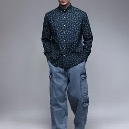 Paper Cut Oversized Printed Cotton Spread Collar Casual Shirt-image-67