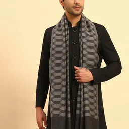 Pashmoda Men Geometric Woven Design Checked Stole With Fringed Border-image-55