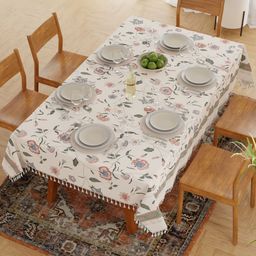 URBAN SPACE White & Pink Floral Anti-Slip Rectangle 4-Seater Table Cover-picture-38