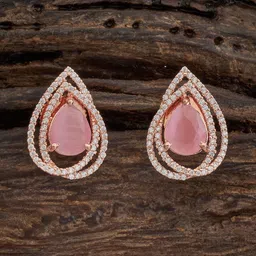Kushal's Fashion Jewellery Rose Gold-Plated Teardrop Shaped Cubic Zirconia Studs-picture-52