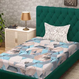 Aura Blue & Brown Geometric 300 TC Single Bedsheet Set-2.25 X 1.50 m-picture-37