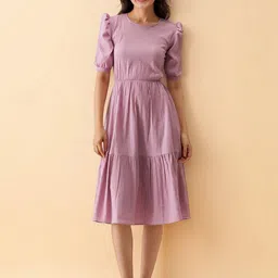AASK Puff Sleeve Crepe Formal Fit & Flare Midi Dress-picture-38