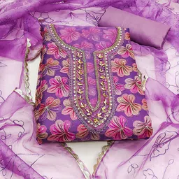 SAINOOR Floral Printed Beads And Stones Embellished Pure Silk Semi-Stitched Dress Material-picture-31