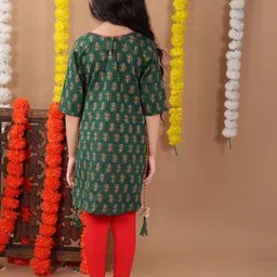 here&now x kinder kids Kinder Kids Girls Floral Printed Regular Pure Cotton Kurta image 4