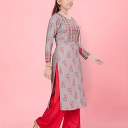 BAESD Girls Floral Printed Daily Cotton Straight Kurta image 5