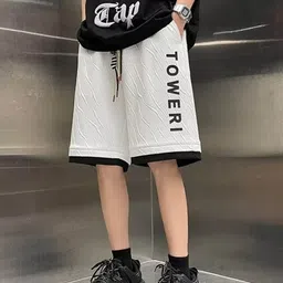 KPOP Men Typography Printed Relaxed Fit Cotton Shorts image 2