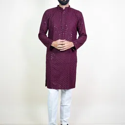 KUNDALI KAKSHAY Men Ethnic Motifs Printed Regular Sequinned Kurta with Pyjamas-picture-18