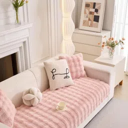 HOMETHREADS Pink & Pink Solid Sofa Cover-picture-41