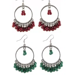 Combo Silver Oxidize Maroon & Green Earrings for Girls-image-34