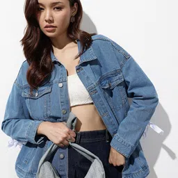 The Roadster Life Co. Pure Cotton Oversized Denim Trucker Jacket-image-38