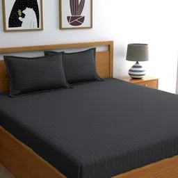 WEAVE AND DECOR Grey Striped 300 TC King Bedsheet with 2 Pillow Covers image 4